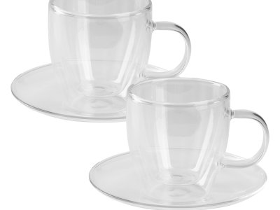 PIGNA MINI Set od dve staklene šolje sa tacnama za espresso sa dvostrukim zidom, 2 x 100 ml