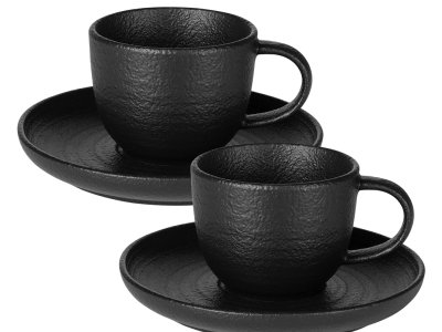 TRIBECA Set od dve keramičke šolje za cappuccino sa tacnama, 2 x 180 ml